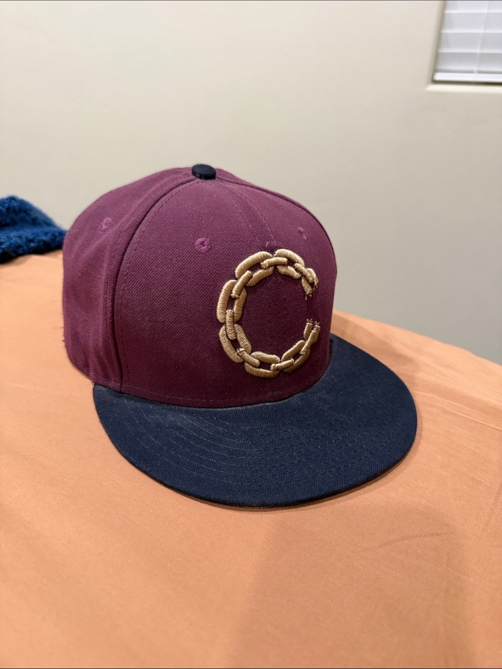 Crooks & Castles x New Era Chain Logo Maroon & Navy Fitted Hat Size 7 1/4 🧢